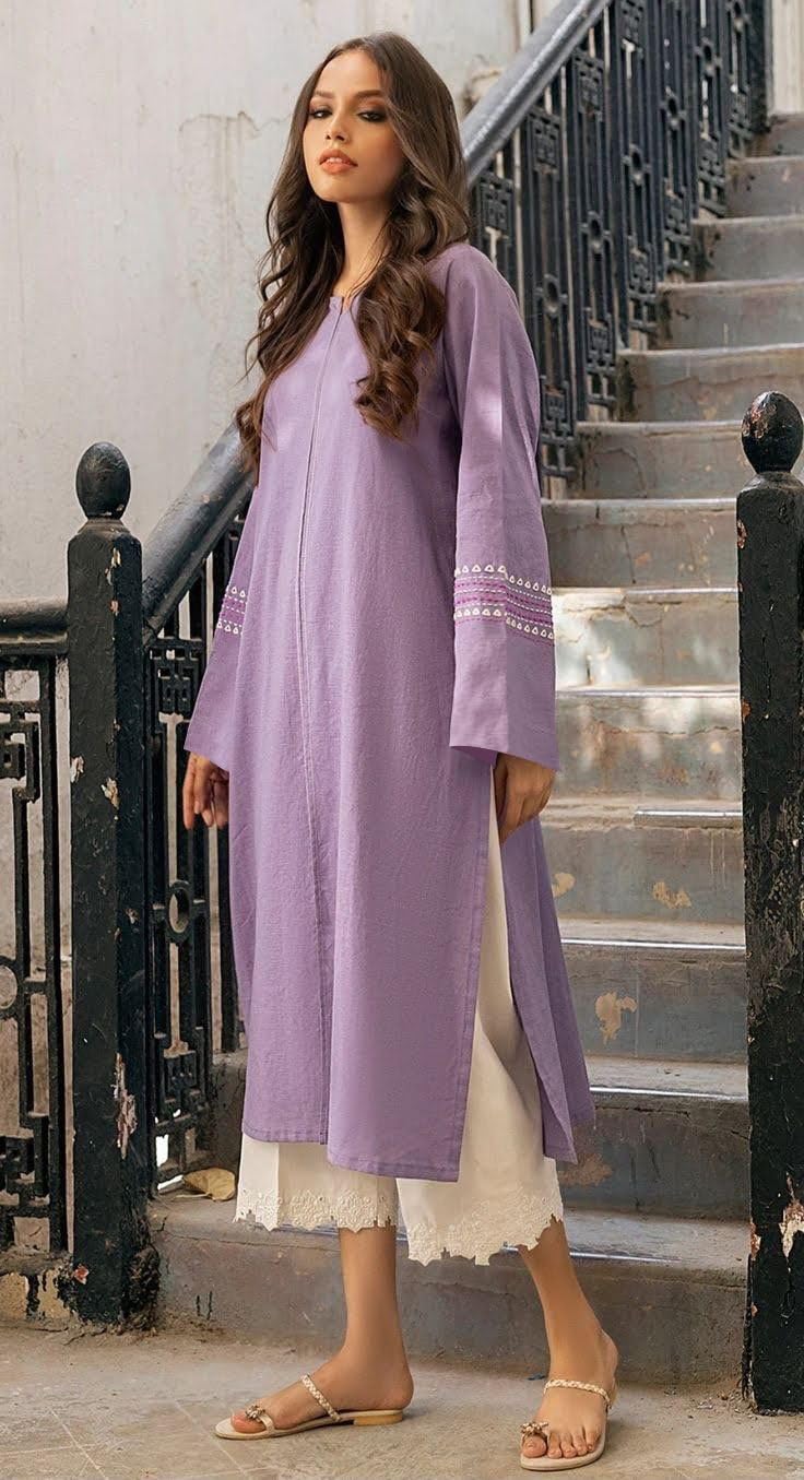 ANNI DESIGNER Womens Rayon Viscose Straight Solid Kurta (Sejalani Purple_XXL_Cream_XX-Large)
