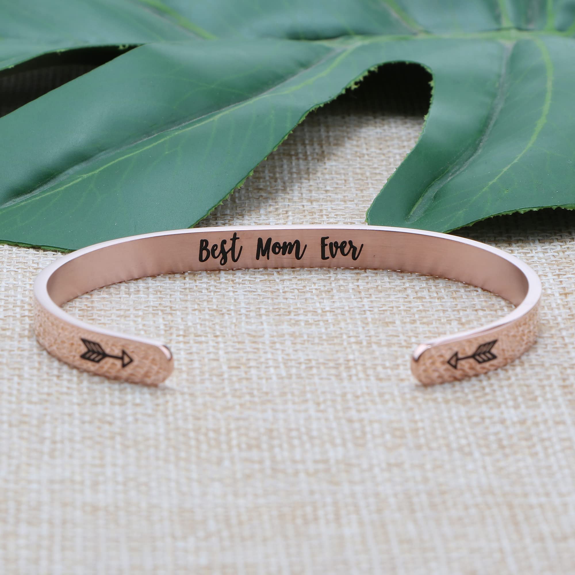 JoycuFF Birthday Gifts for Mom Mother Inspirational Mother's Day Cuff Bracelet Best Mom Ever Mommy Christmas Rose Gold Jewelry M