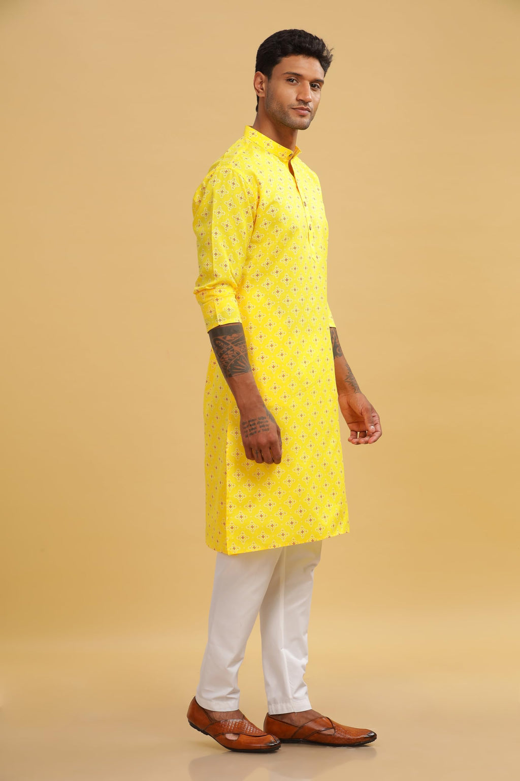 Be Active MenS Cotton Regular Kurta (C-399-1_Yellow