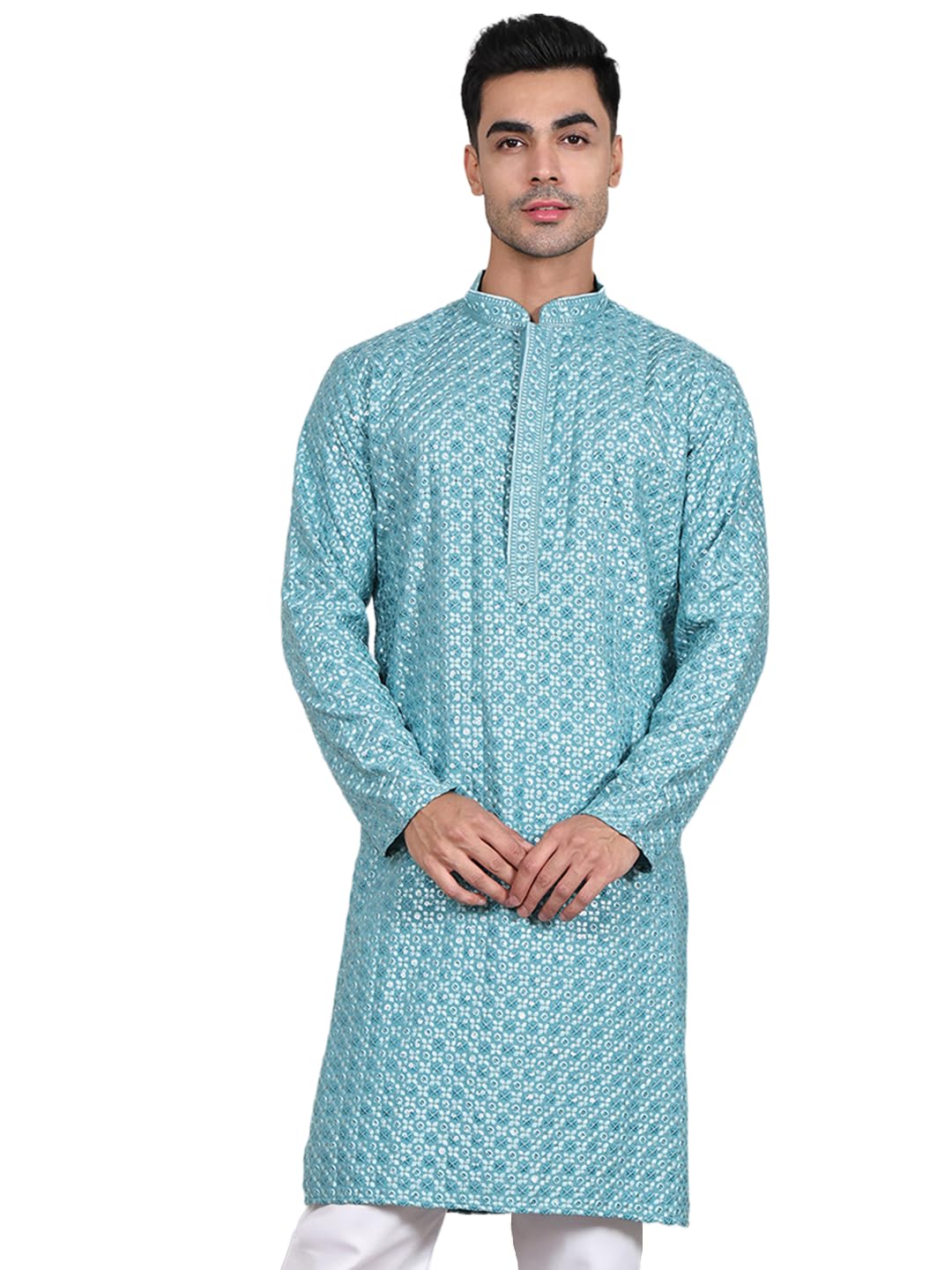 Jompers Mens Viscose Sequins And Embroidered Kurta