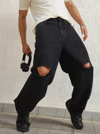 Hubberholme Men Black Summer Cotton Relaxed Fit Jeans