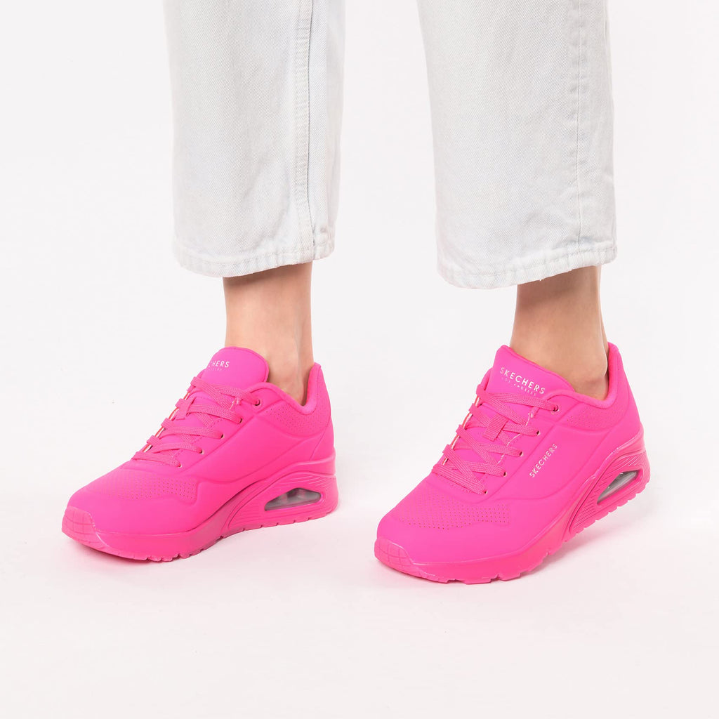 Skechers Women's Uno-Night Shades Sneaker, HOT Pink, 9 Wide