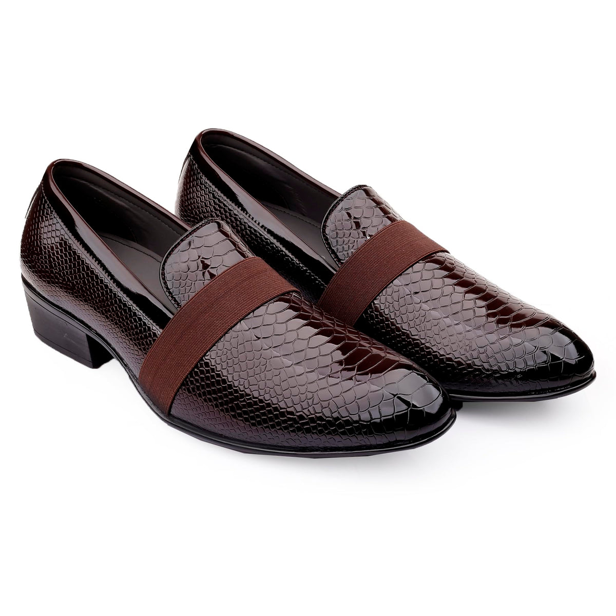 YUVRATO BAXI Mens 1.5 Inch Heel Height Increasing Faux Leather Material Brown Casual Formal SlipOn Loafer Shoes.  11 UK 11