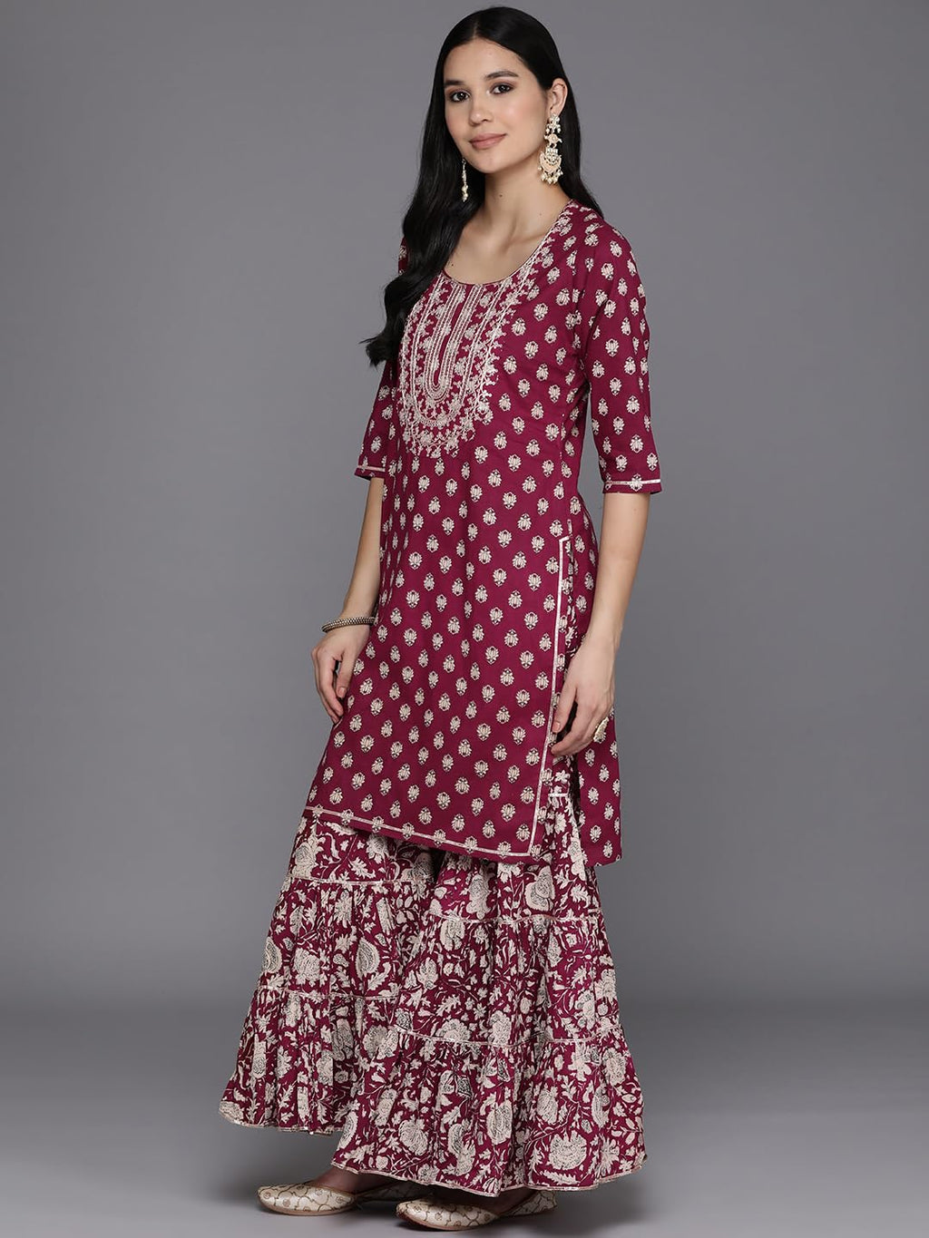 Libas WomenS Pure Cotton Kurta Sets (34512_Burgundy