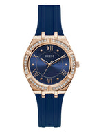 GUESS Blue + Rose Gold-Tone Crystal Silicone Watch, Blue/Rose Gold-Tone