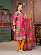Aarika Girls Ethnic Wear Rani-Mustard Colour Abstract Embalished Satin Kurti Pant Set-8-15 Years (Kp-Tr-K-1042)