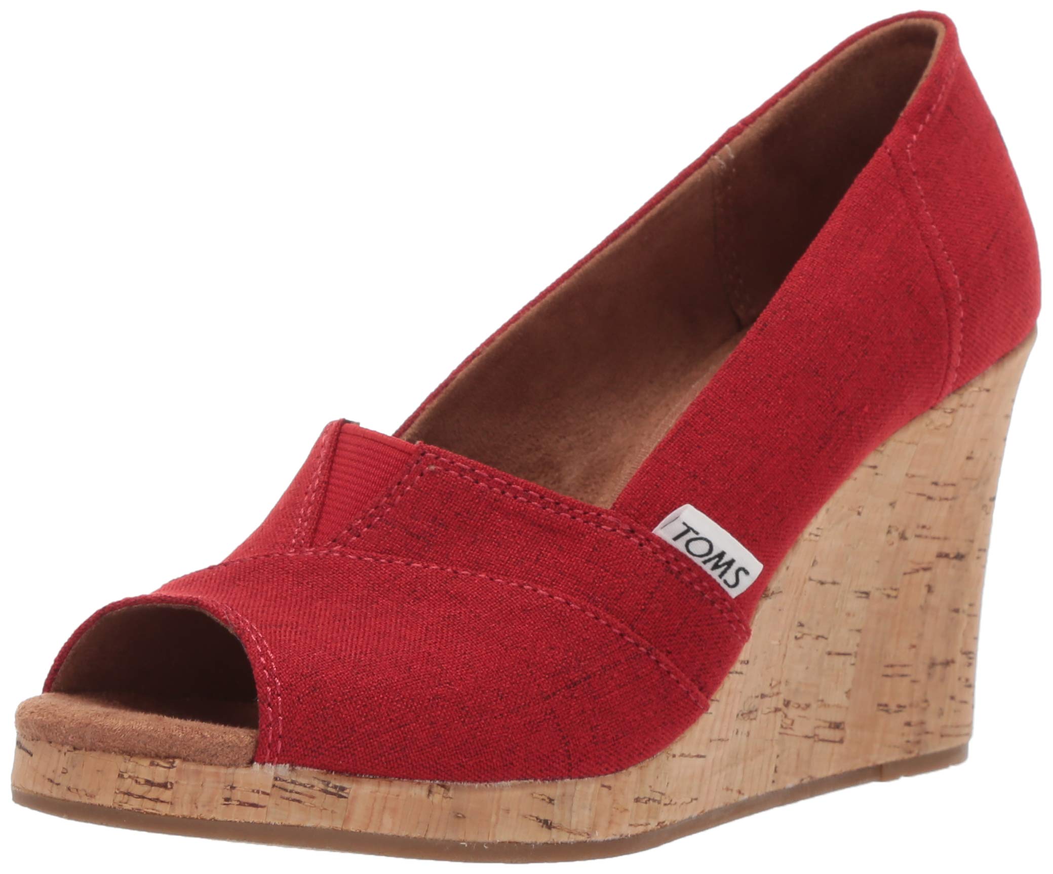TOMS Women's Classic Espadrille Wedge Sandal, red Crosshatch Jacquard, 7