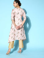 Libas Pink Printed Silk A-Line Kurta