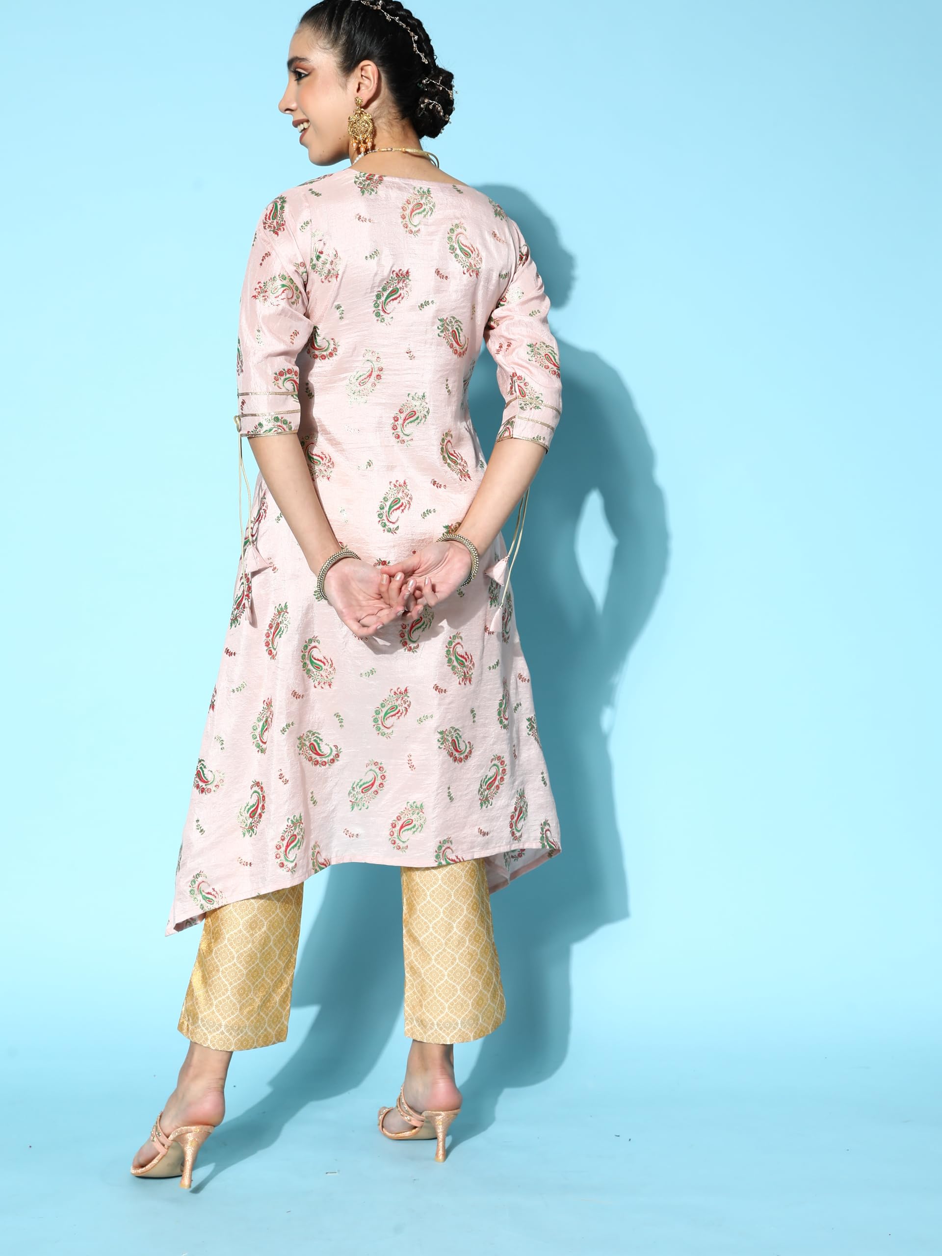 Libas Pink Printed Silk A-Line Kurta