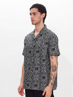 The Souled Store Official House of The Dragon: Fire Reigns Supreme Men and Boys Short Sleeves Collared Neck Button Front Grey Al
