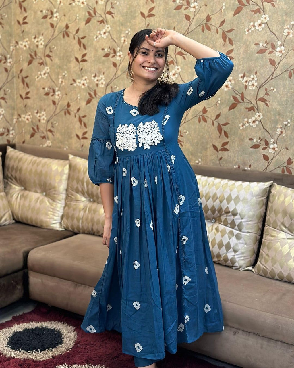 ANNI DESIGNER Womens Rayon Blend Floral Straight Kurta with Pant (ANVESHI-CLRS_Dark Blue_X-Large)