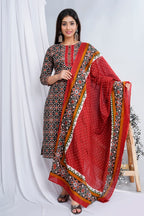 Gosriki Women'S Cotton Blend Straight Printed Kurta With Pant & Dupatta (Makshi-Nw-Gs)