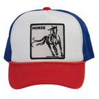 TOP HEADWEAR Men's Animal Trucker Hat - Snapback Farm Cap, Horse White/Red/RYLA
