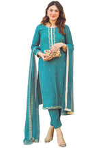 ANNI DESIGNER Womens Cotton Blend Straight Embroidered Kurta with Pant & Dupatta (Aaniyat Green_M_Green_Medium)