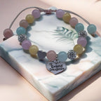 DOLON Handmade Rhinestone Crystal Multi Color Stones Beaded with Heart Granddaughter Charm Bracelet Gift Adjustable for Birthday