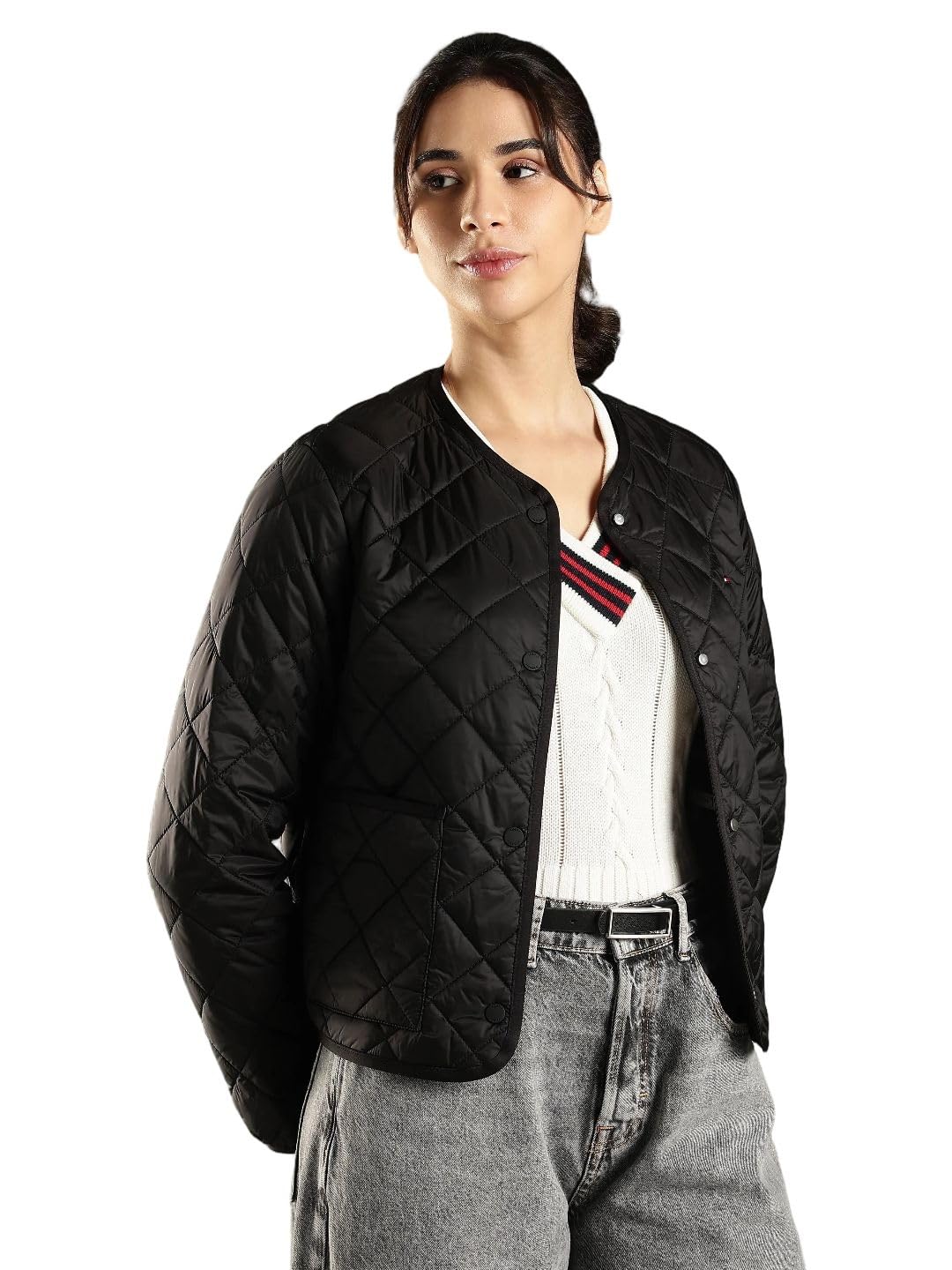 Regular Fit Nylon Round Neck Quilted Jacket