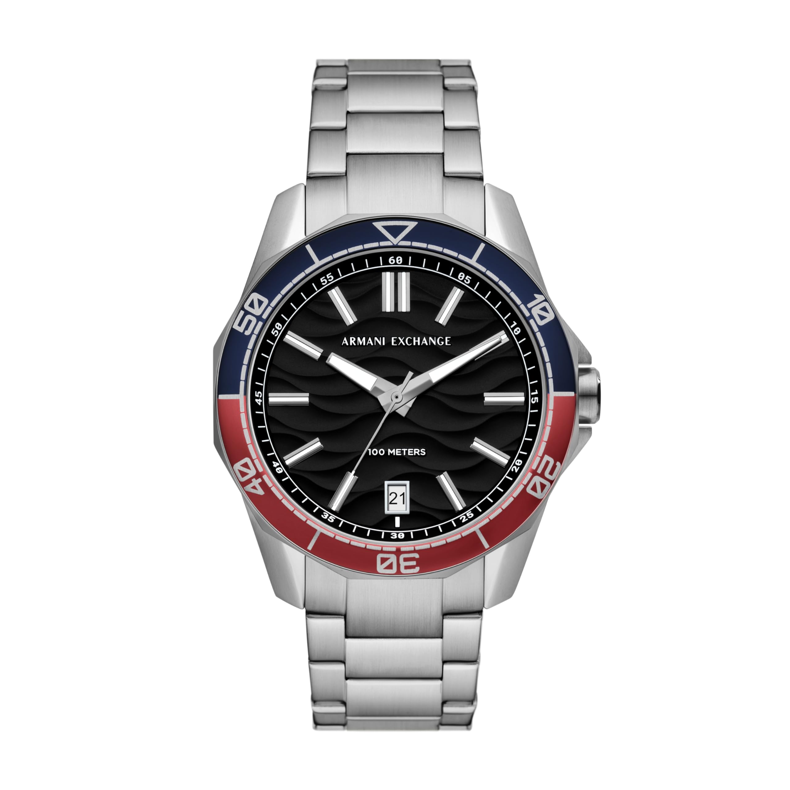 A|X ARMANI EXCHANGE Men's Three-Hand Date Silver-Tone Stainless Steel Bracelet Watch (Model: AX1955)