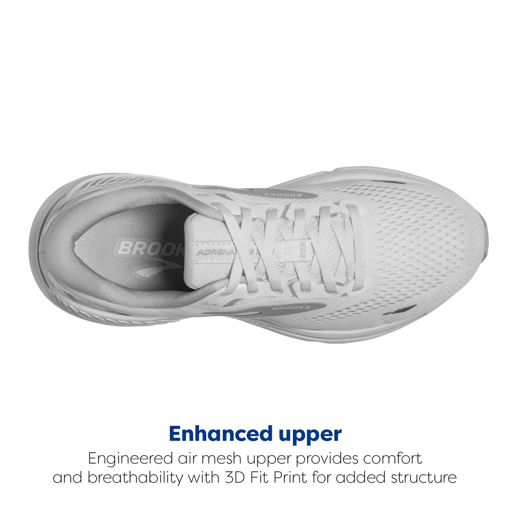 Brooks Womens Adrenaline GTS 23 Supportive Running Shoe - White/Oyster/Silver - 8 Medium