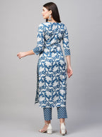 ANNI DESIGNER Womens Cotton Blend Printed Straight Kurta with Pant (Pustak Blue-Nw_3XL_White/Blue_XXX-Large)