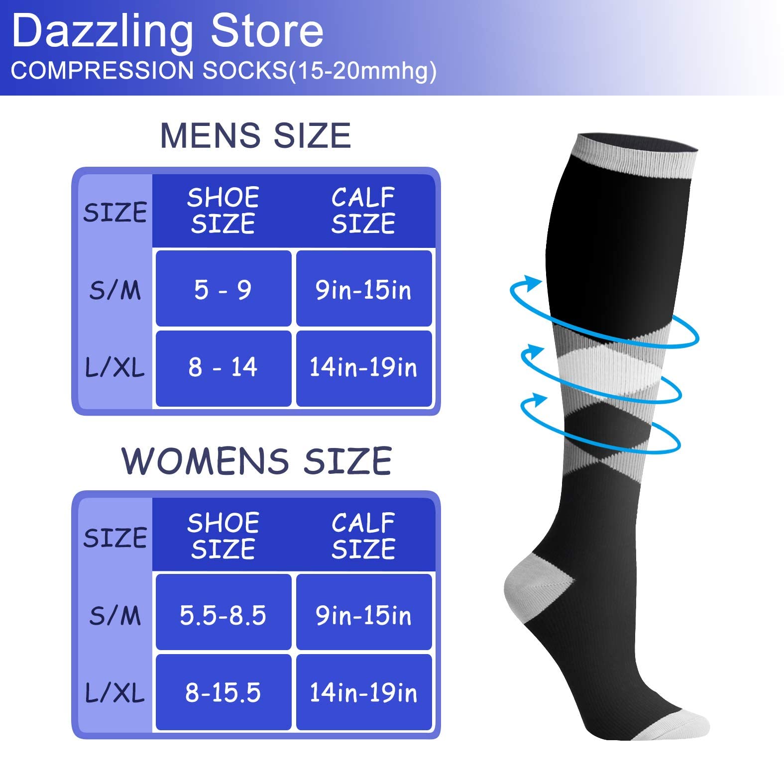 WITHYOU Compression Socks (8 Pairs), 15-20 mmHg is Best Athletic for Men & Women, Running, Flight, Travel, Pregnant - Boost Perf
