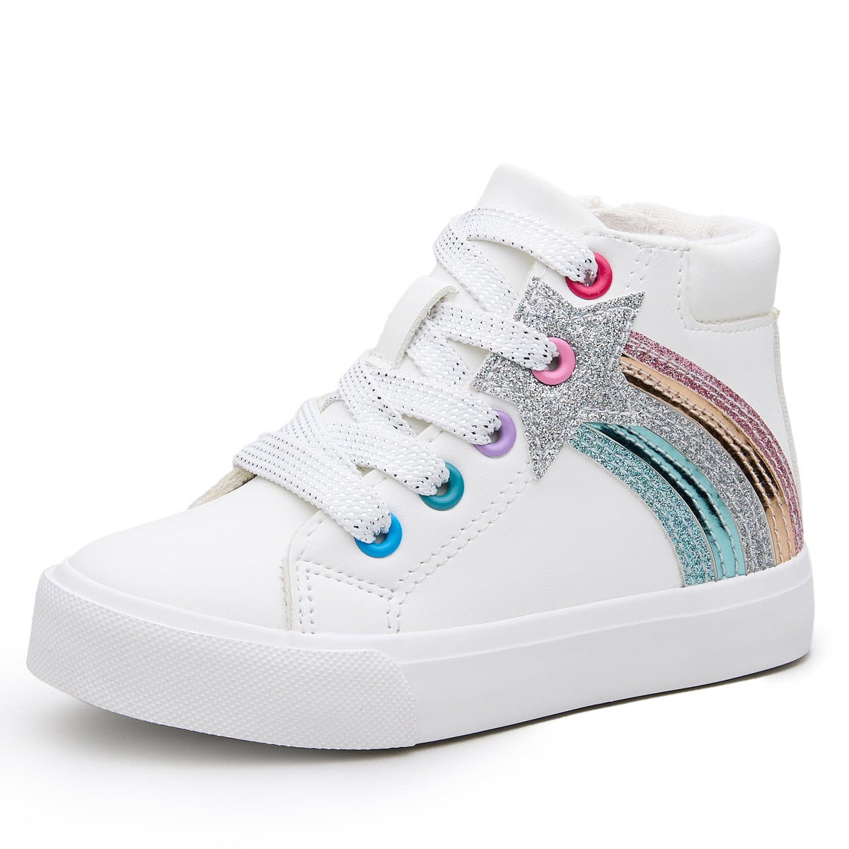 Weestep Girls Glitter HighTop EasyOn Canvas Shoes  Fashion Casual Sneakers for Toddler and Litte Kid, Rainbow, 13 Little Kid 13