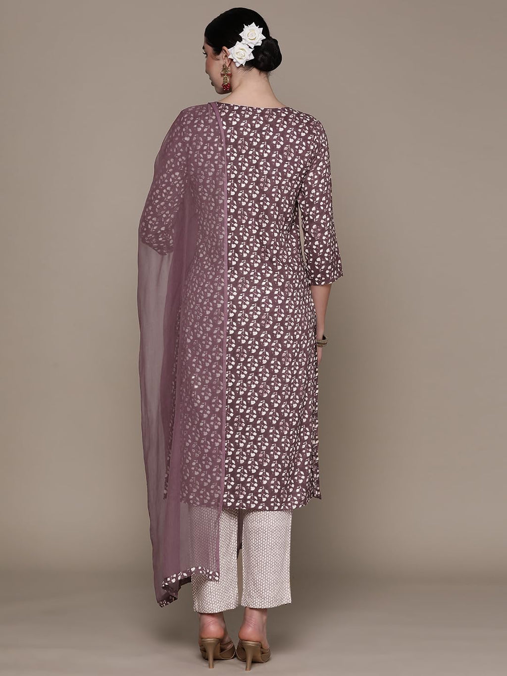 Anubhutee Women'S Viscose Rayon Printed Mauve Straight Kurta Suit Set With Pants