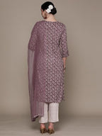 Anubhutee Women'S Viscose Rayon Printed Mauve Straight Kurta Suit Set With Pants