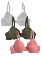 Fruit of the Loom Women's Smooth Cotton T-Shirt Bra-Ultra-Soft, Flexible, and Invisible Under Tees, Desert Dusk/Grey Heather/Oli