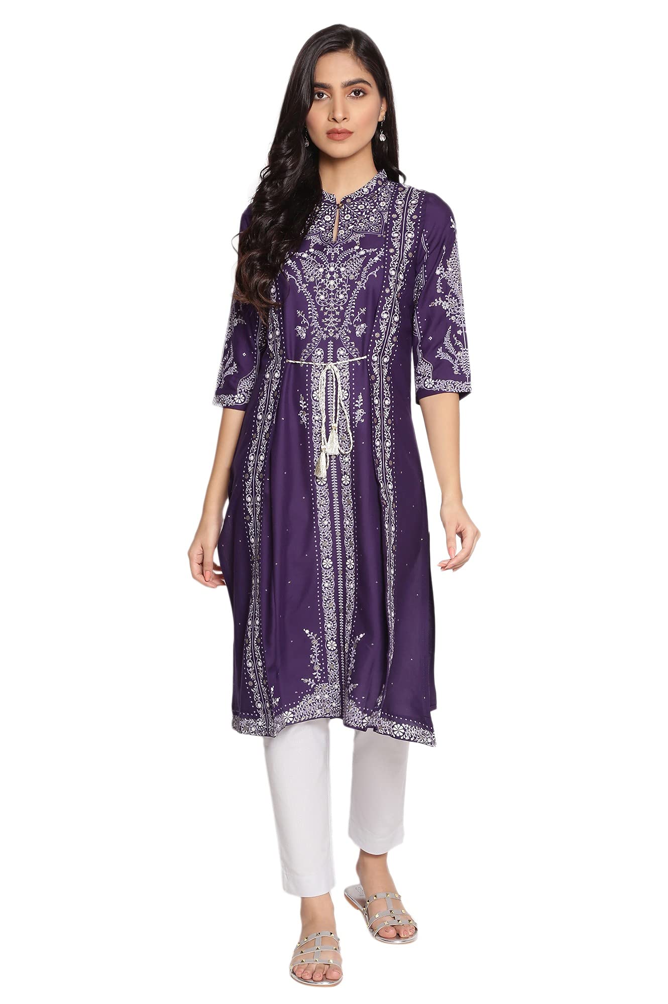 W For Woman Women'S Viscose Deep Purple Printed Regular Kurta_21Auw14146-117181_Small