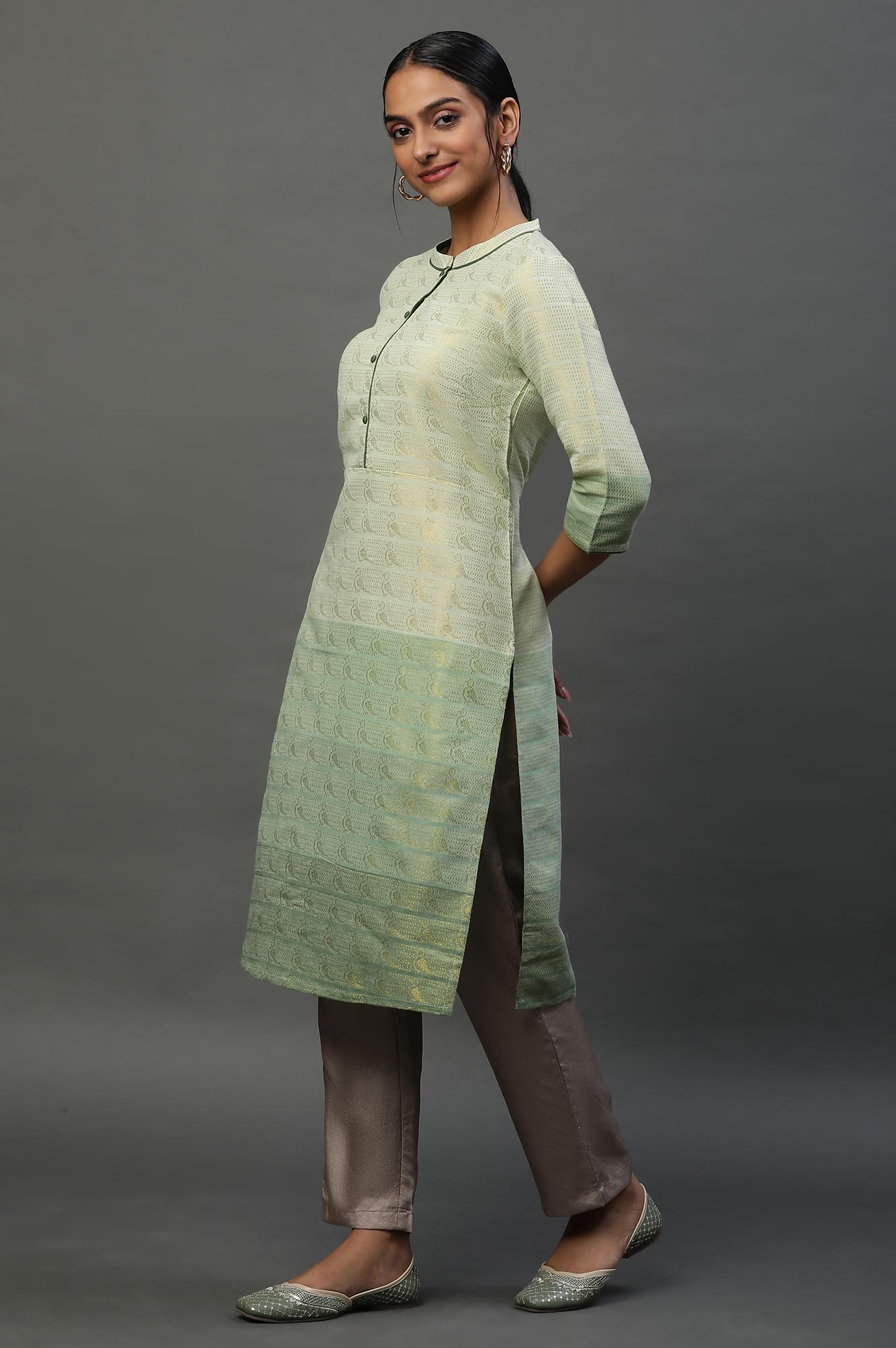 Aurelia WomenS Cotton Blend Regular Kurta (23Fea12668_Green