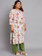 Tissu Women'S Plus Size Pink & Red Floral Printed Kurta With Palazzo