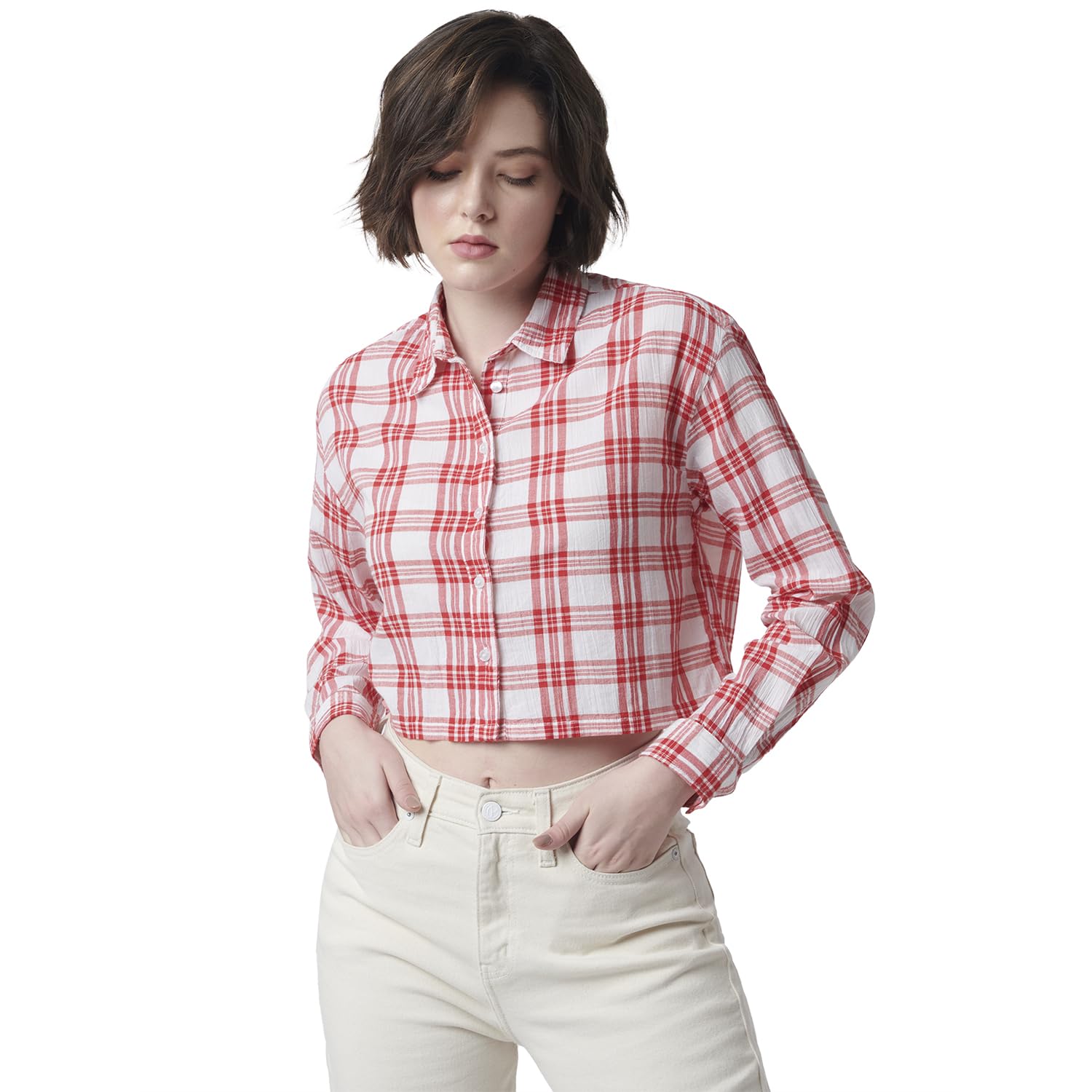 Pepe Jeans Printed Cotton Collar Neck WomenS Shirt (Red, Small)