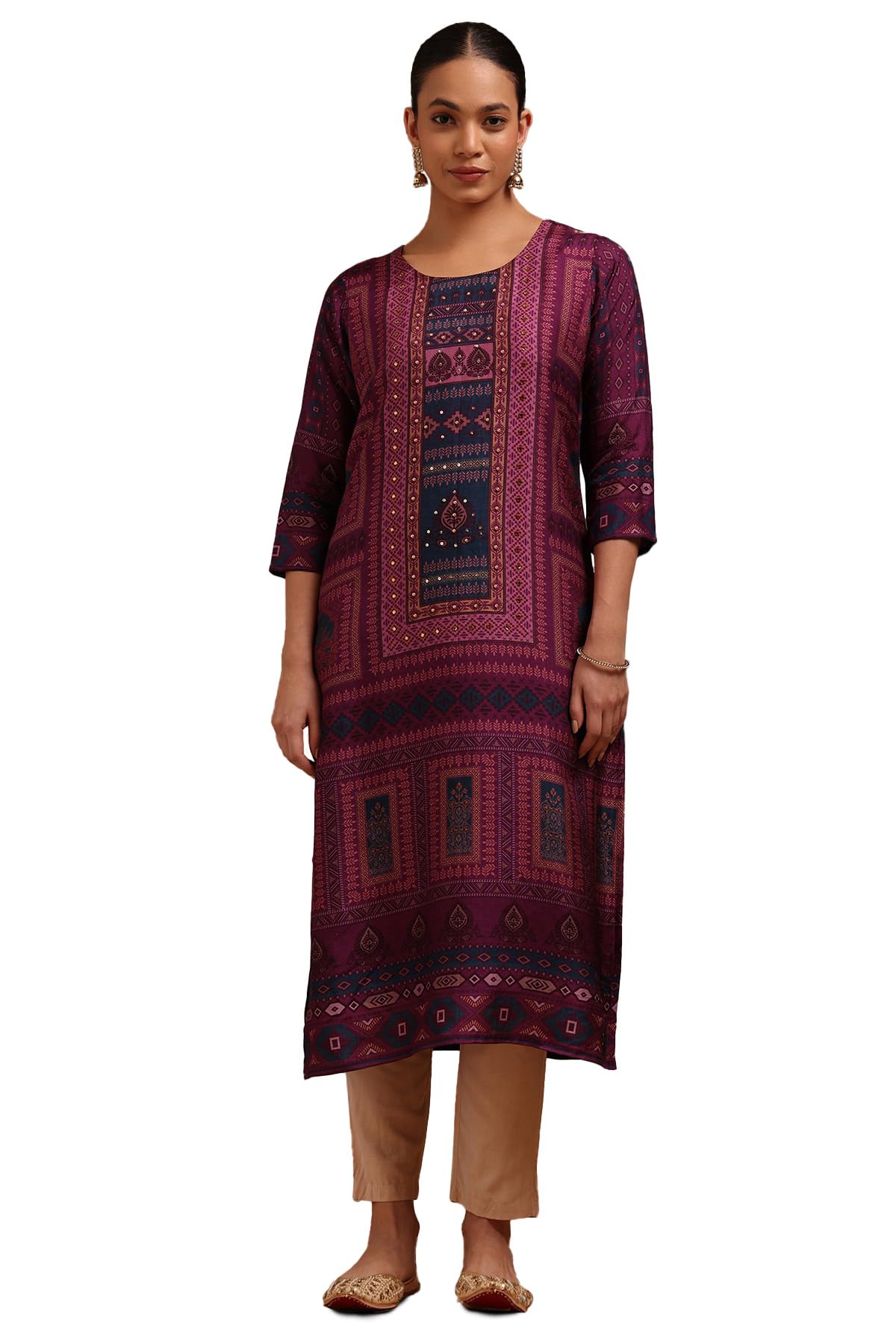 Soch Women Russian Silk Ethnic Motifs Regular Kurta (