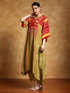 Varanga Women-Floral & Stripper Printed With Shell & Bead Embroidery Kaftan & Trouser