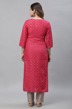 Aurelia Pink Geometric Printed Printed Cotton Straight Long Kurta With Lace