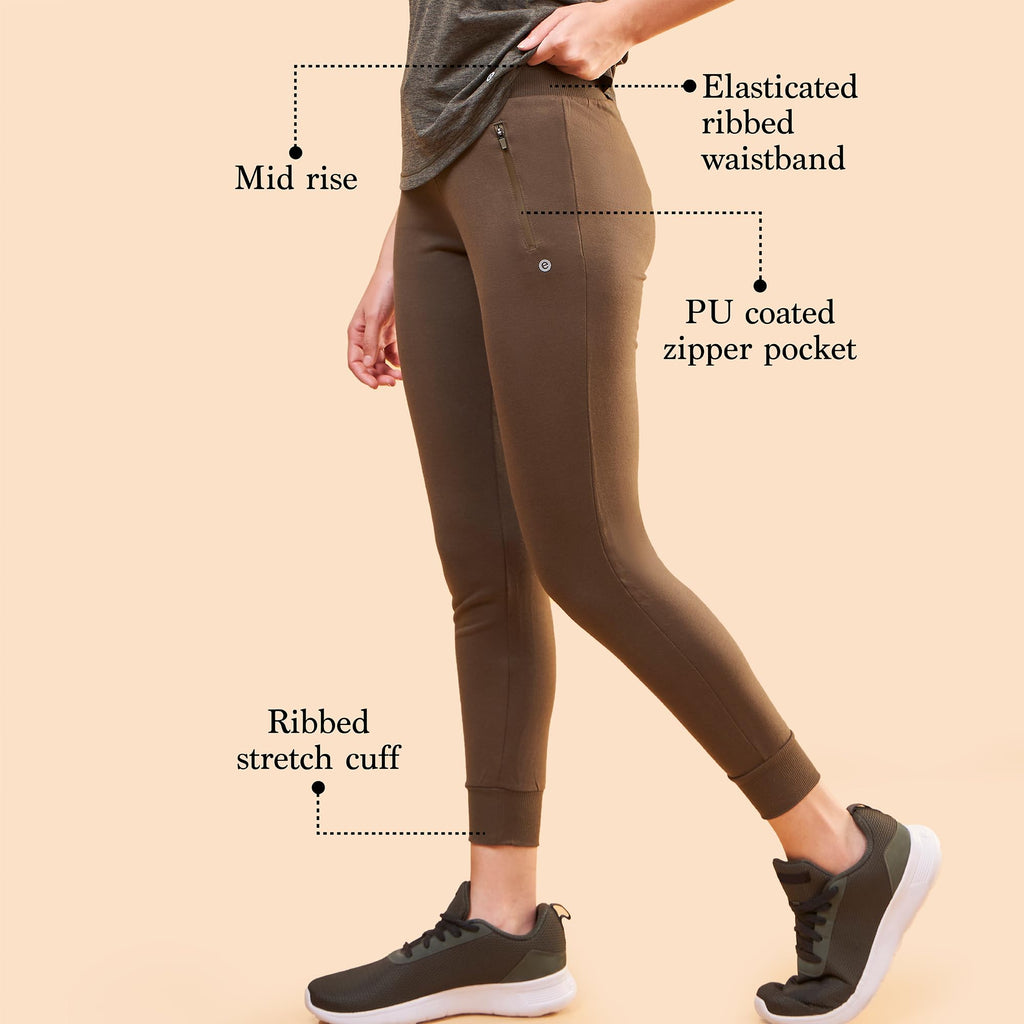 Enamor Athleisure Womens Slim Fit Mid Rise 7/8 Length Quick Dry Antimicrobial 4 Way Stretch Breathable Cotton French Terry Jogg