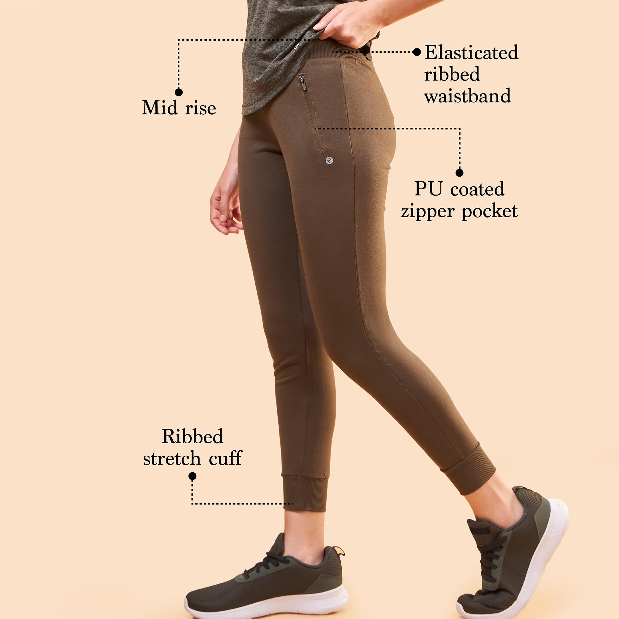 Enamor Athleisure Womens Slim Fit Mid Rise 7/8 Length Quick Dry Antimicrobial 4 Way Stretch Breathable Cotton French Terry Jogg