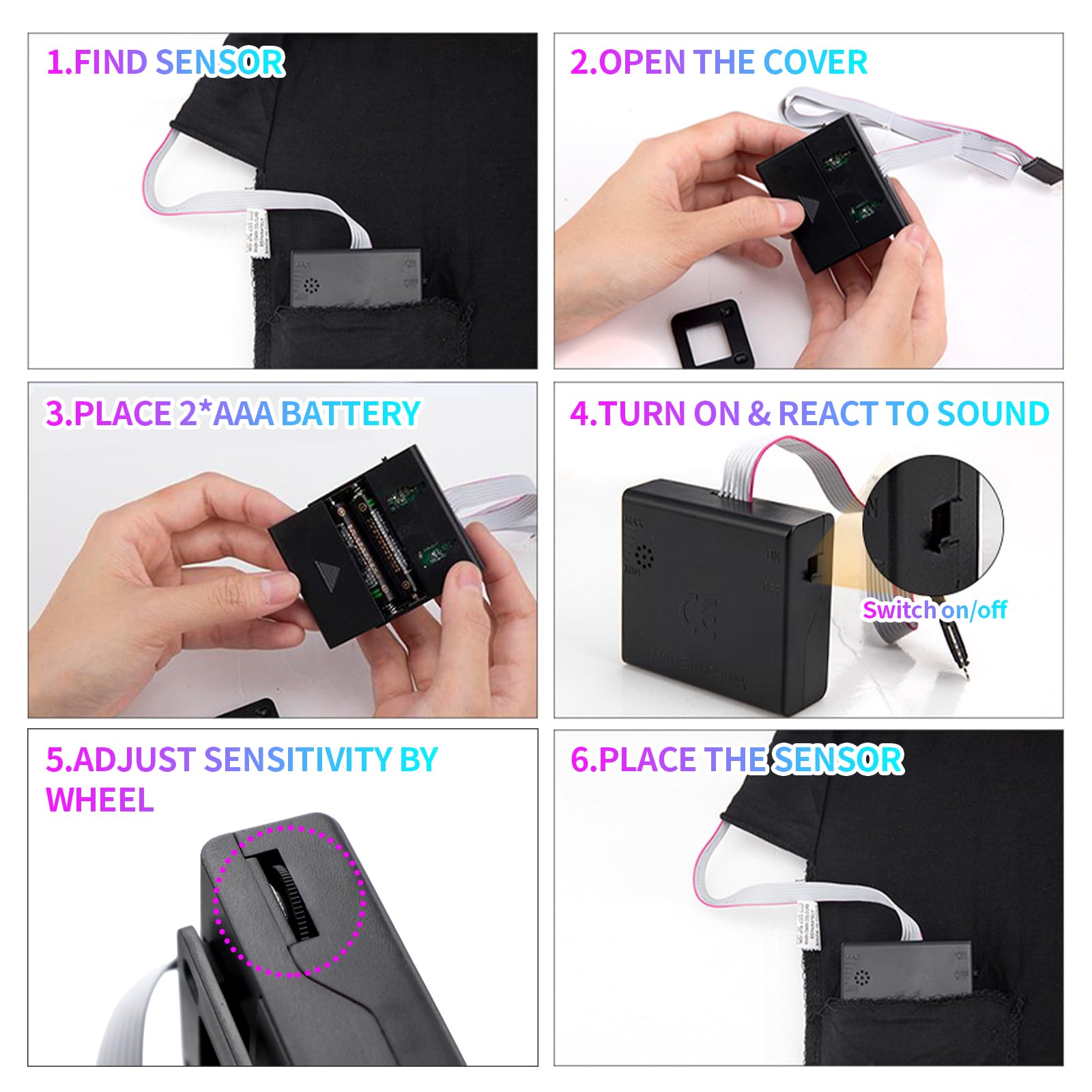 LED T Shirt Sound Activated Light Up Rave Shirts Glow in The Dark for Party Black