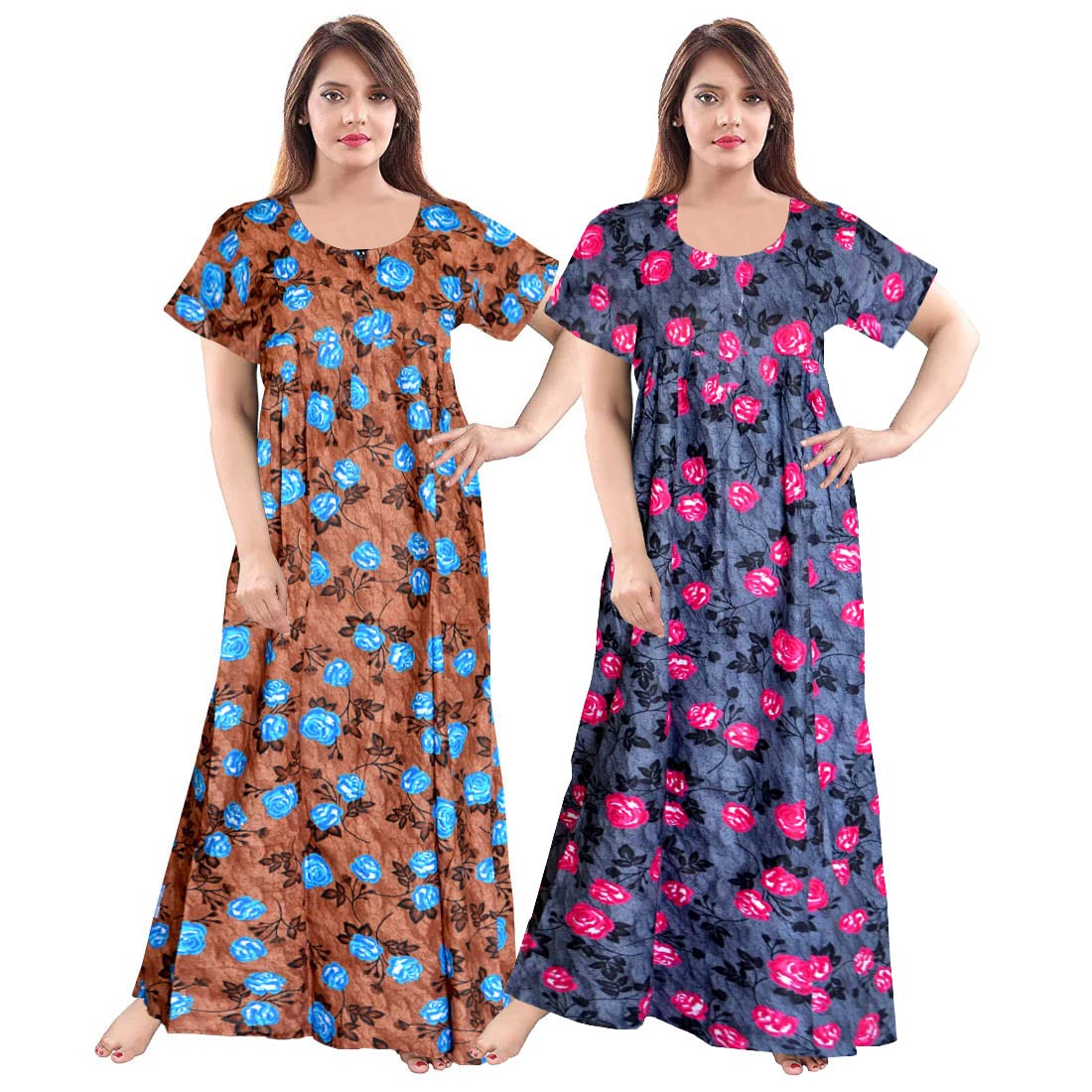 Nandini WomenS Cotton Nightwear Maternity Maxi Gown (Pack Of 2 Pcs,) Black,Maroon 2