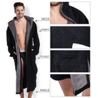 KEMUSI Hooded Herringbone Men's Black Soft Spa Full Lenght Bathrobe With Grey Kimono Shawl Collar(XL)