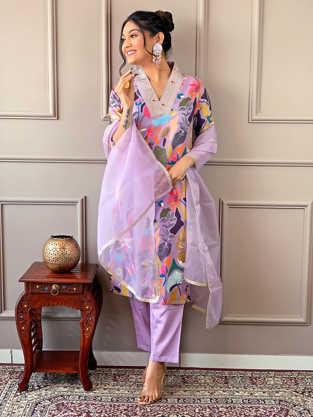 Naixa Womens Wine Rayon Straigth Kurta with Pant and Dupatta Set