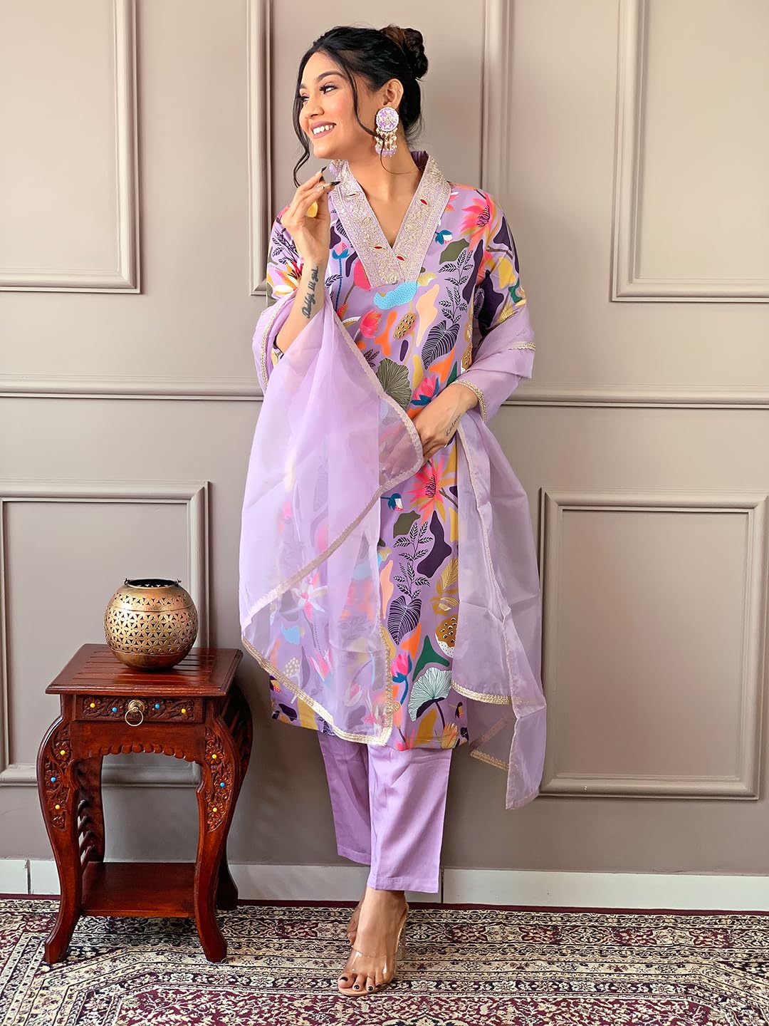 Naixa Womens Wine Rayon Straigth Kurta with Pant and Dupatta Set