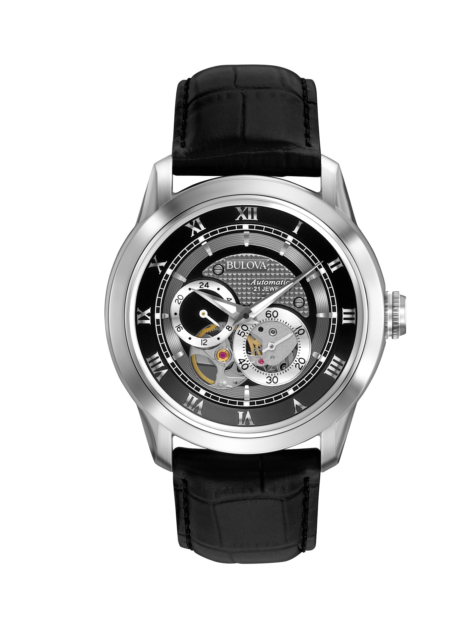 Bulova Men's 42mm Automatic Watch with 24-Hour Sub Dial, Exhibition Caseback, Luminous Hands