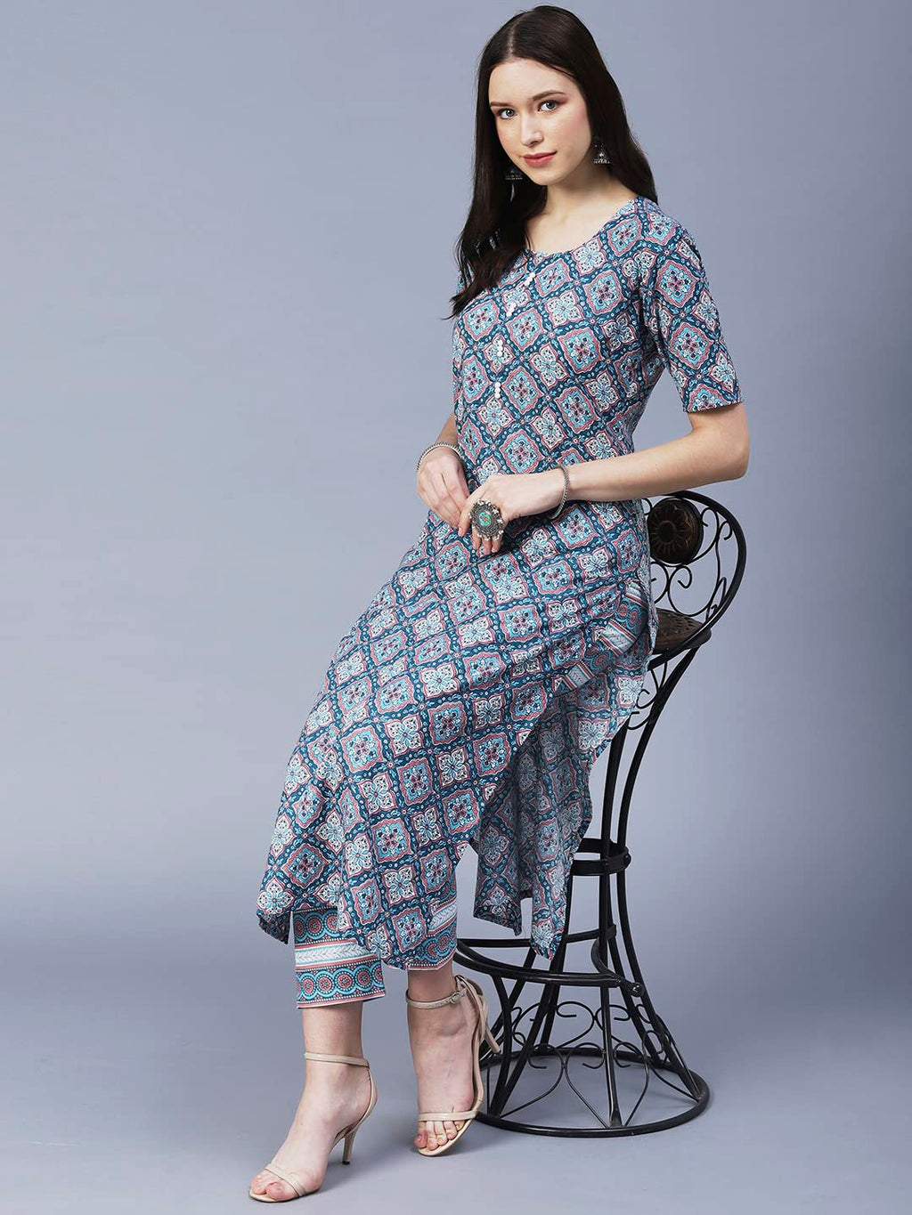 ANNI DESIGNER Ladies Cotton Blend Kurta with Trousers, grey, M