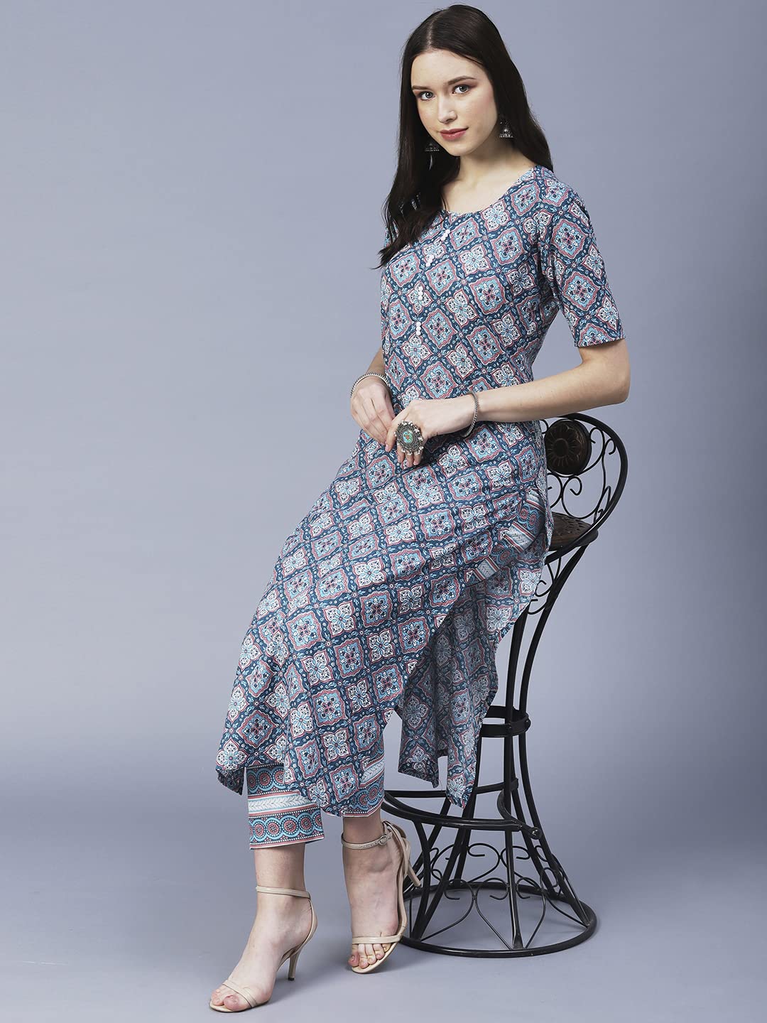 ANNI DESIGNER Ladies Cotton Blend Kurta with Trousers, grey, M