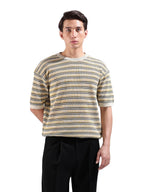 The Indian Garage Co Mens Oversized Textured Flatknit Half Sleeves Crew Neck Sweater