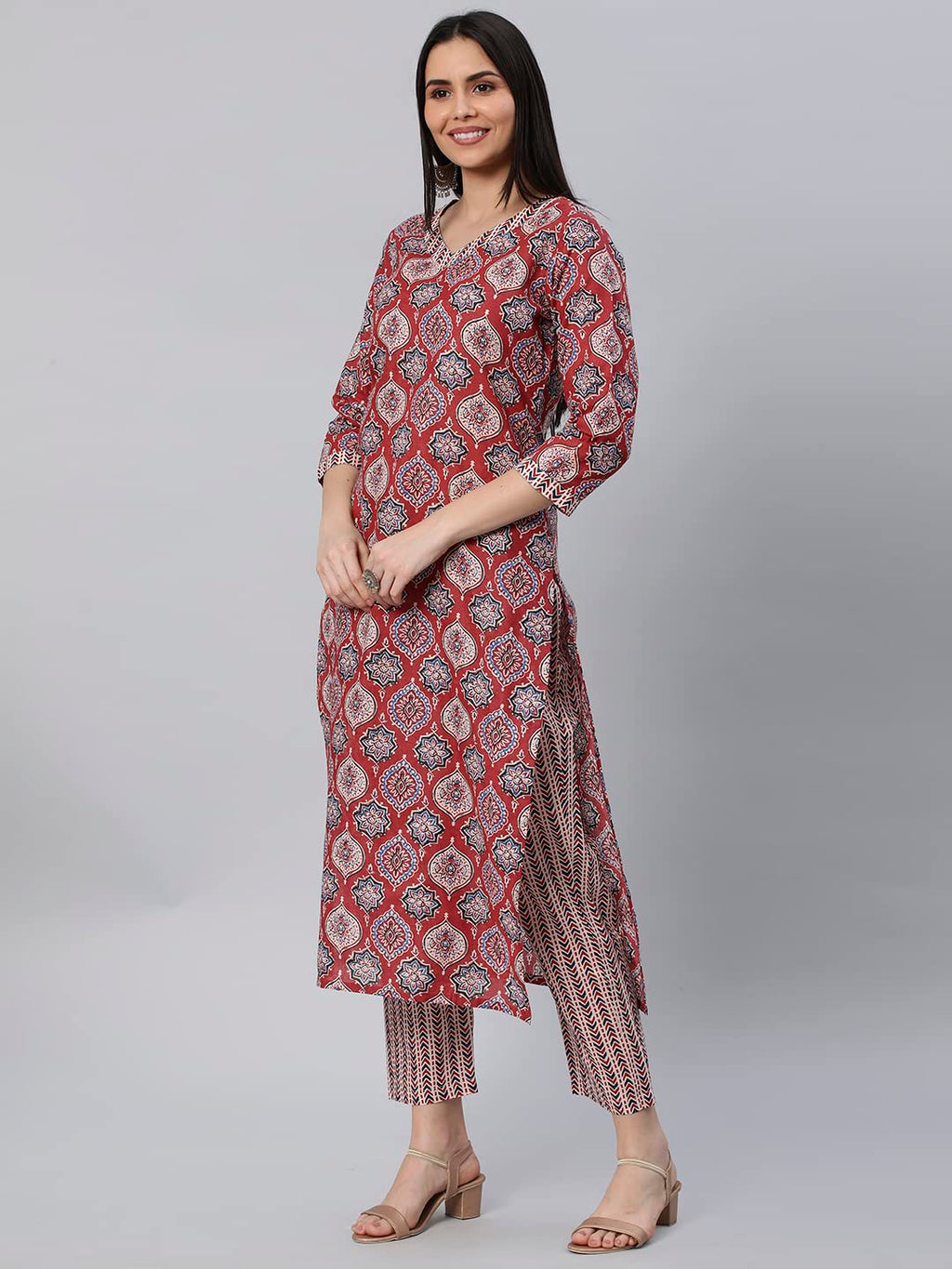 ANNI DESIGNER Womens Cotton Blend Straight Printed Kurta with Pant (Priyani Red-Nw6_M_Red_Medium)