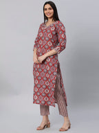 ANNI DESIGNER Womens Cotton Blend Straight Printed Kurta with Pant (Priyani Red-Nw6_M_Red_Medium)