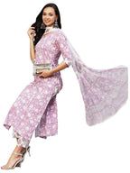 ANNI DESIGNER Women's Cotton Blend Straight Printed Kurta with Pant & Dupatta (Ratnapriya Purple_S_Purple_Small)