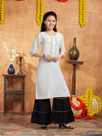 Aarika Girls Casual Wear White Colour Embellished Cotton Kurti (9-16 Years)
